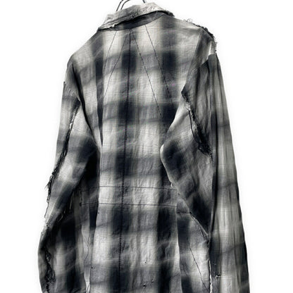 [-]Minus Slash Seam Ombre Check Open Shirt Gray Size 2