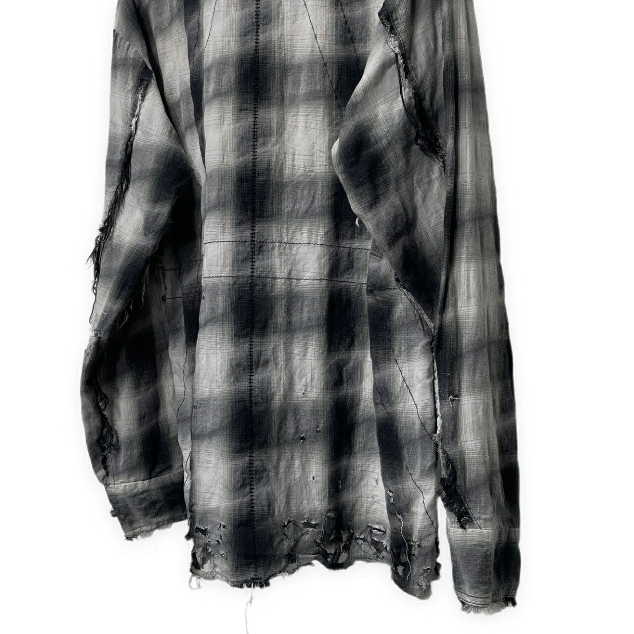 [-]Minus Slash Seam Ombre Check Open Shirt Gray Size 2