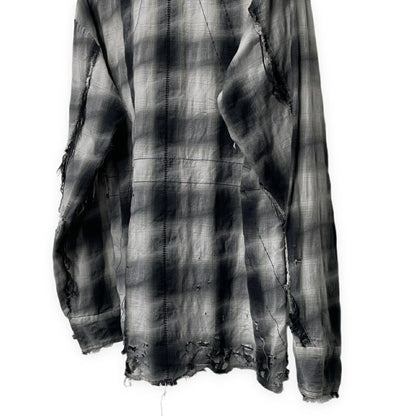 [-]Minus Slash Seam Ombre Check Open Shirt Gray Size 2