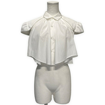 noir kei ninomiya White Cotton Broad Puff Sleeve Blouse Free Size