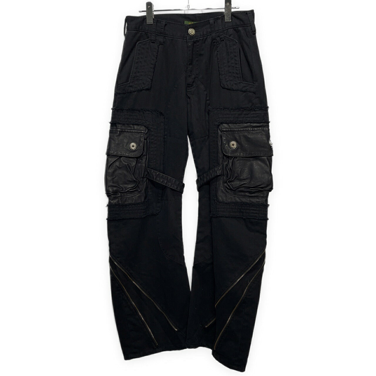 Obelisk Leather Spiral Zip Cargo Pants Black Size 28