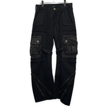 Obelisk Leather Spiral Zip Cargo Pants Black Size 28