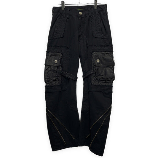 Obelisk Leather Spiral Zip Cargo Pants Black Size 28
