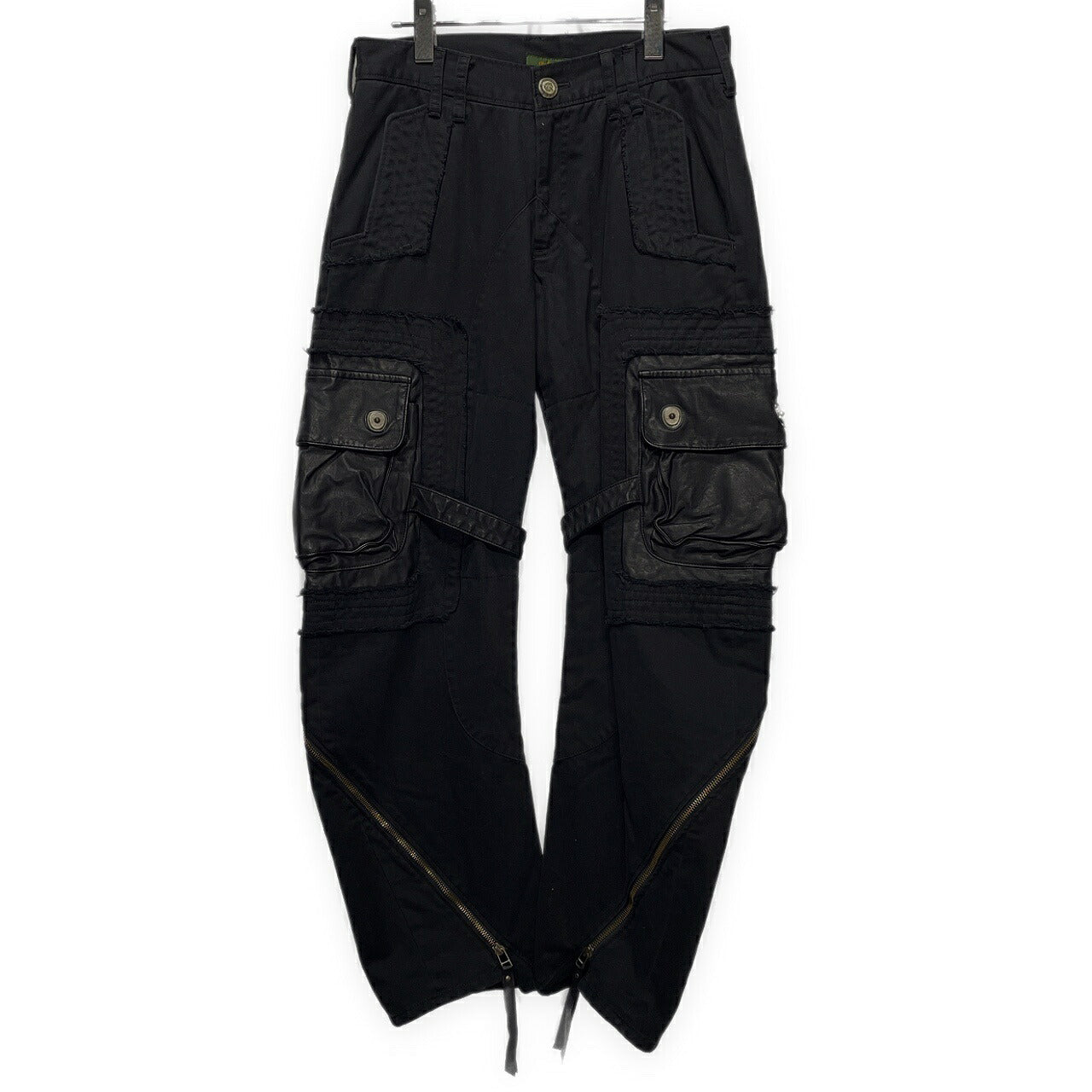 Obelisk Leather Spiral Zip Cargo Pants Black Size 28