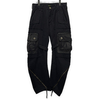Obelisk Leather Spiral Zip Cargo Pants Black Size 28