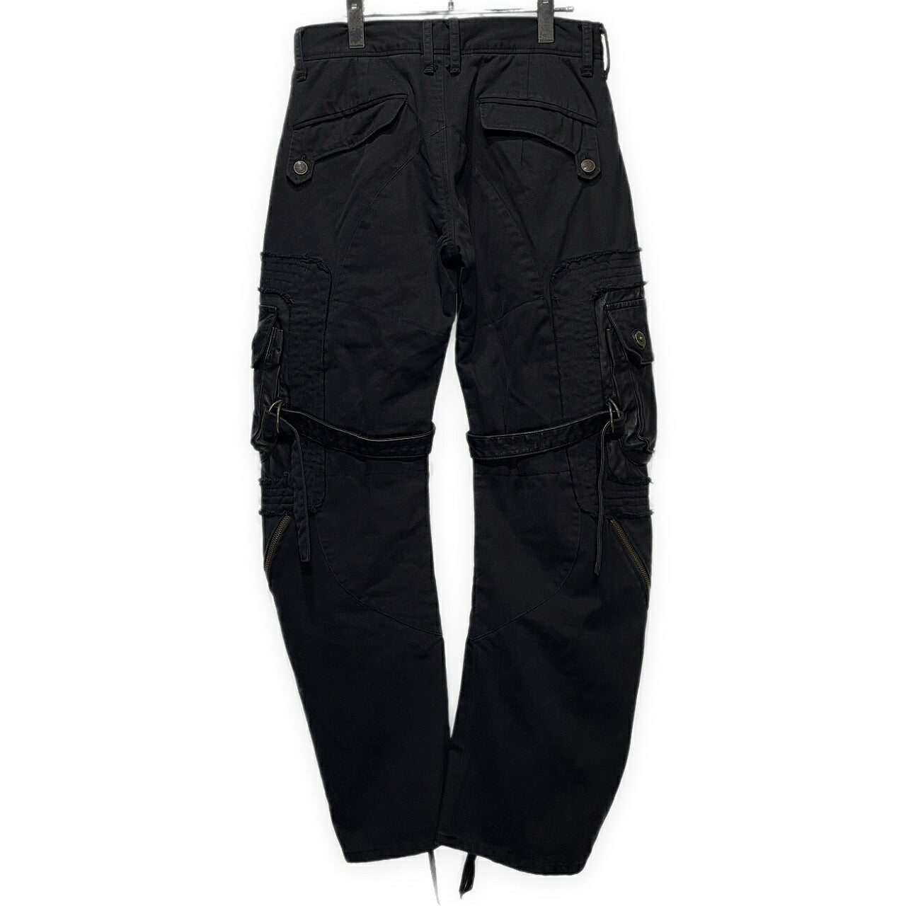 Obelisk Leather Spiral Zip Cargo Pants Black Size 28