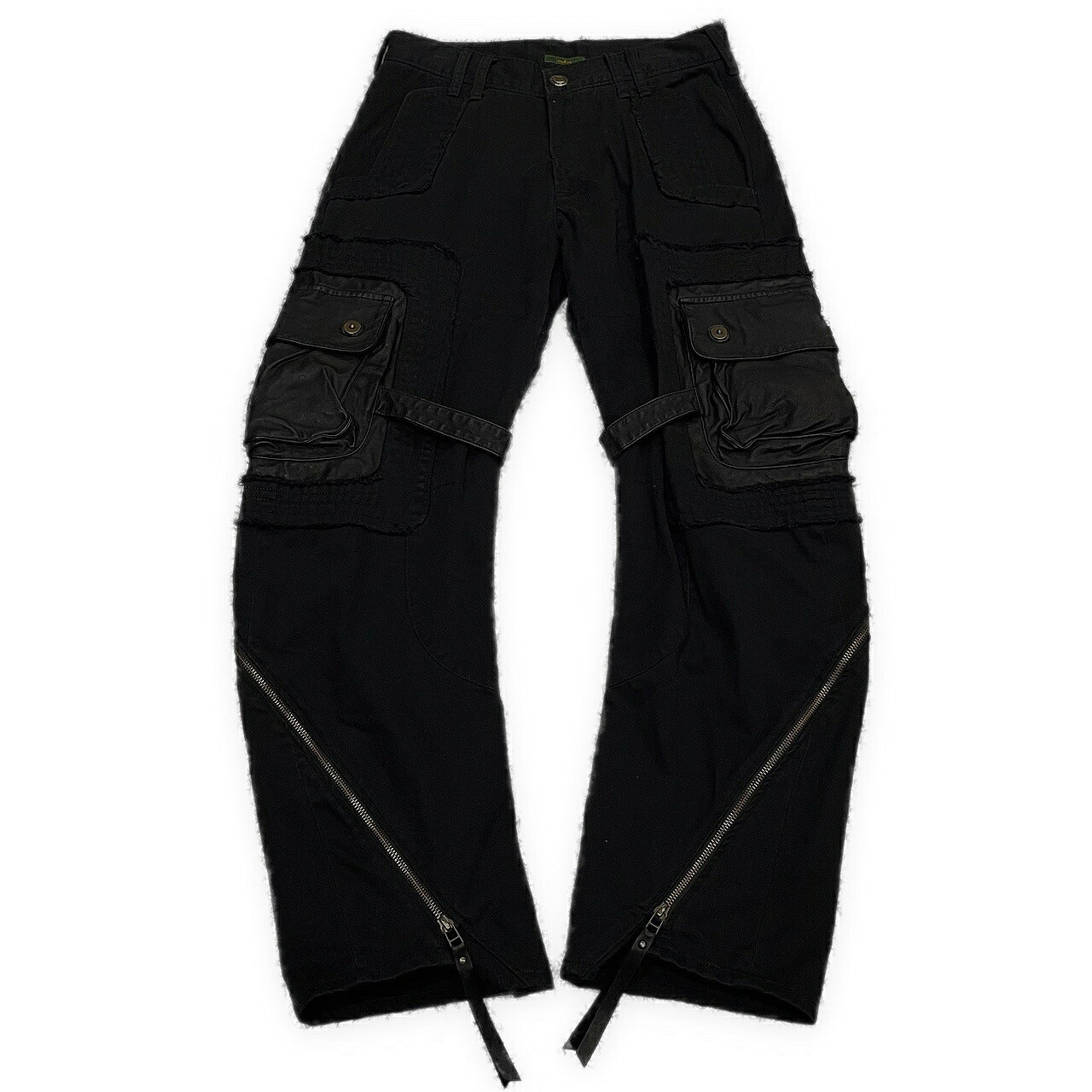 Obelisk Leather Spiral Zip Cargo Pants Black Size 28