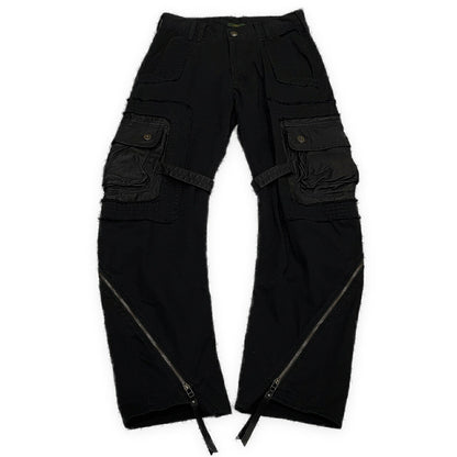Obelisk Leather Spiral Zip Cargo Pants Black Size 28