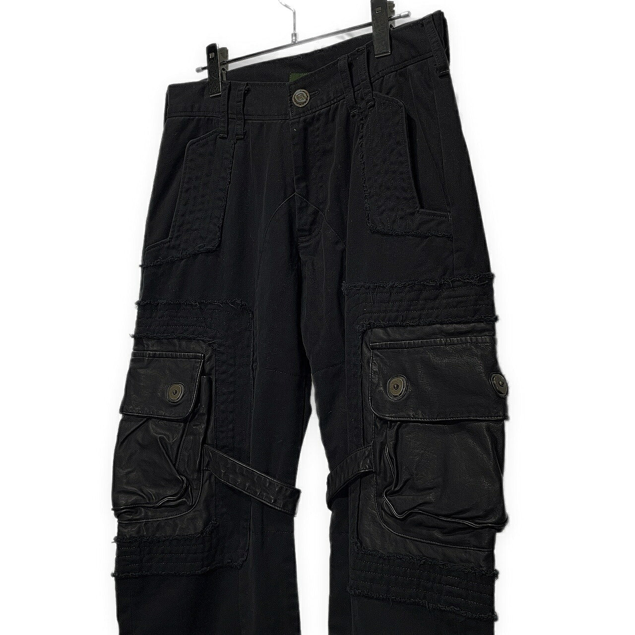 Obelisk Leather Spiral Zip Cargo Pants Black Size 28