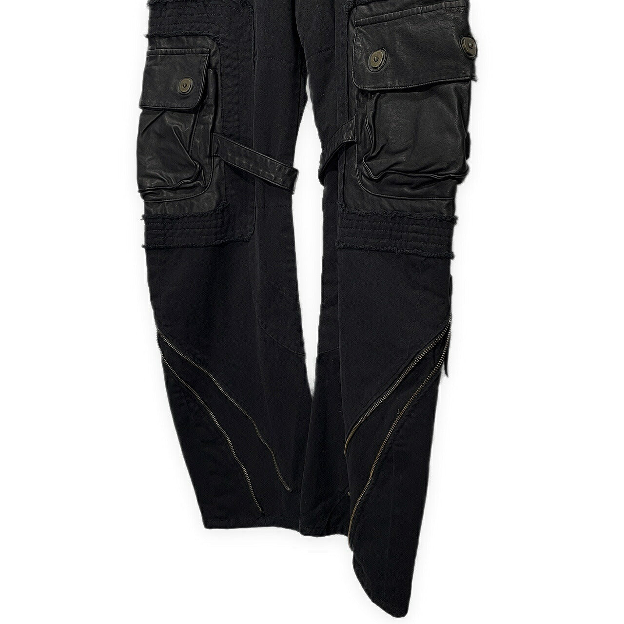 Obelisk Leather Spiral Zip Cargo Pants Black Size 28