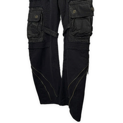 Obelisk Leather Spiral Zip Cargo Pants Black Size 28