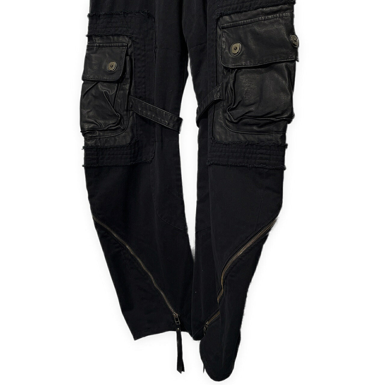 Obelisk Leather Spiral Zip Cargo Pants Black Size 28