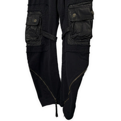 Obelisk Leather Spiral Zip Cargo Pants Black Size 28
