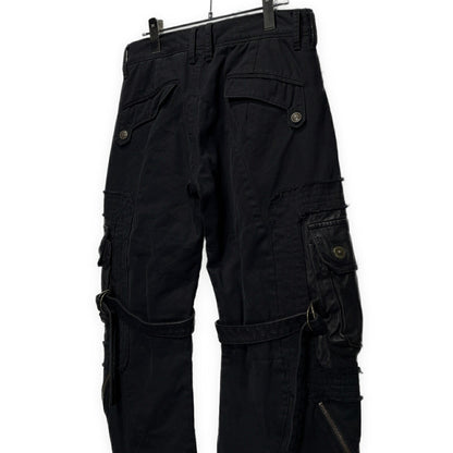 Obelisk Leather Spiral Zip Cargo Pants Black Size 28