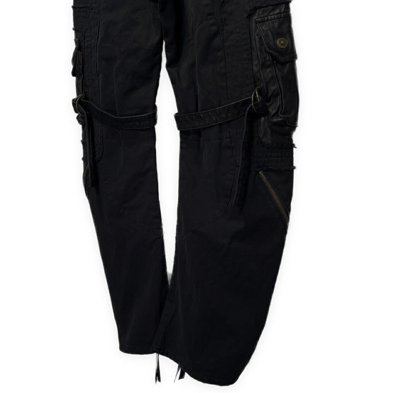 Obelisk Leather Spiral Zip Cargo Pants Black Size 28