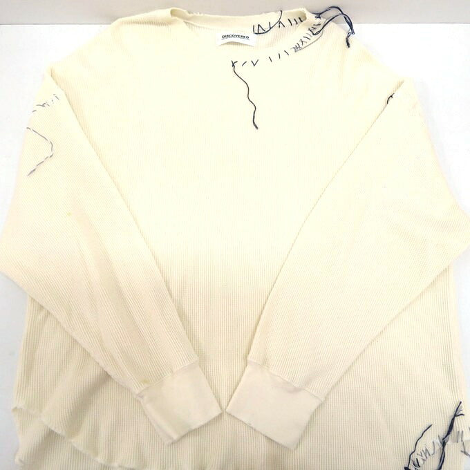 DISCOVERED LOOPING Waffle Long Sleeve T-Shirt Ivory Size 1