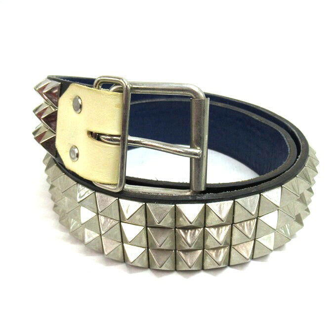 toccat 3-Row Studded Leather Belt Silver Blue Size ONE SIZE