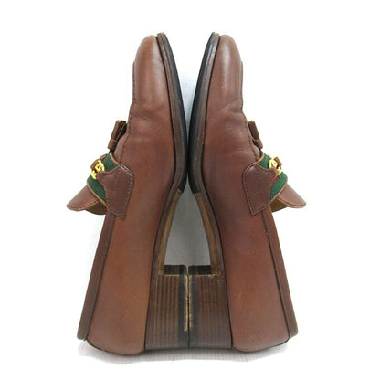 GUCCI Interlocking Web Line Tassel Loafer Brown Size EU 38