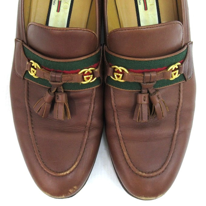 GUCCI Interlocking Web Line Tassel Loafer Brown Size EU 38