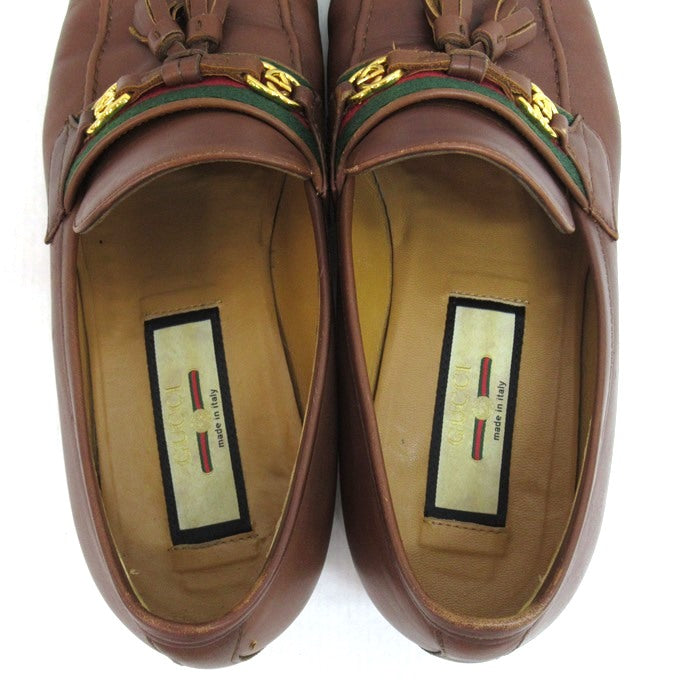 GUCCI Interlocking Web Line Tassel Loafer Brown Size EU 38