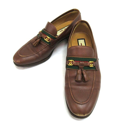 GUCCI Interlocking Web Line Tassel Loafer Brown Size EU 38