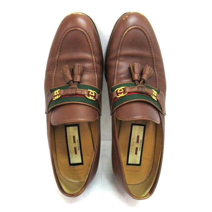 GUCCI Interlocking Web Line Tassel Loafer Brown Size EU 38