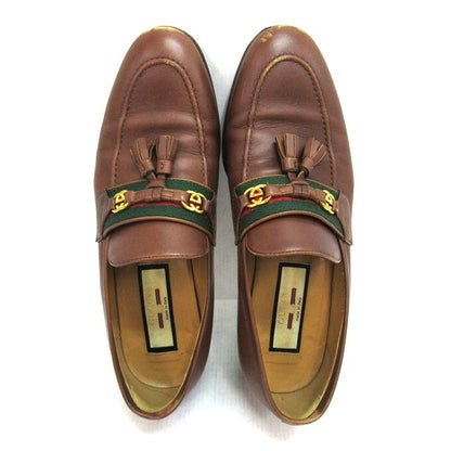 GUCCI Interlocking Web Line Tassel Loafer Brown Size EU 38