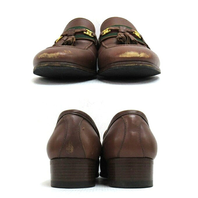 GUCCI Interlocking Web Line Tassel Loafer Brown Size EU 38
