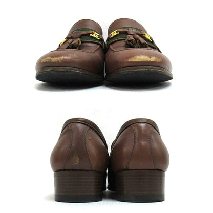 GUCCI Interlocking Web Line Tassel Loafer Brown Size EU 38