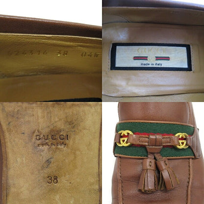 GUCCI Interlocking Web Line Tassel Loafer Brown Size EU 38