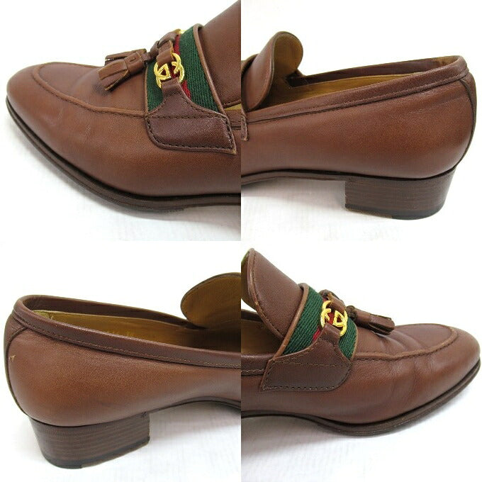 GUCCI Interlocking Web Line Tassel Loafer Brown Size EU 38