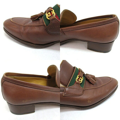 GUCCI Interlocking Web Line Tassel Loafer Brown Size EU 38