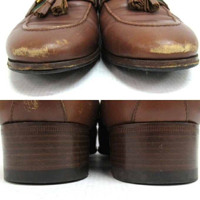 GUCCI Interlocking Web Line Tassel Loafer Brown Size EU 38