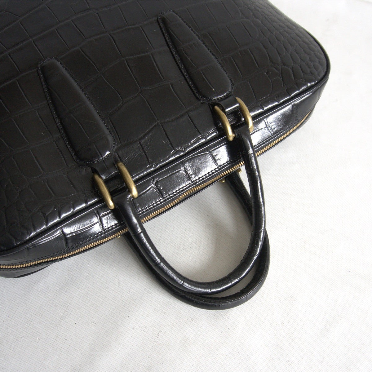 TOFF&LOADSTONE Embossed Croco Briefcase Bag Black