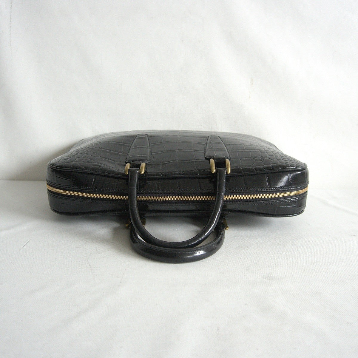 TOFF&LOADSTONE Embossed Croco Briefcase Bag Black