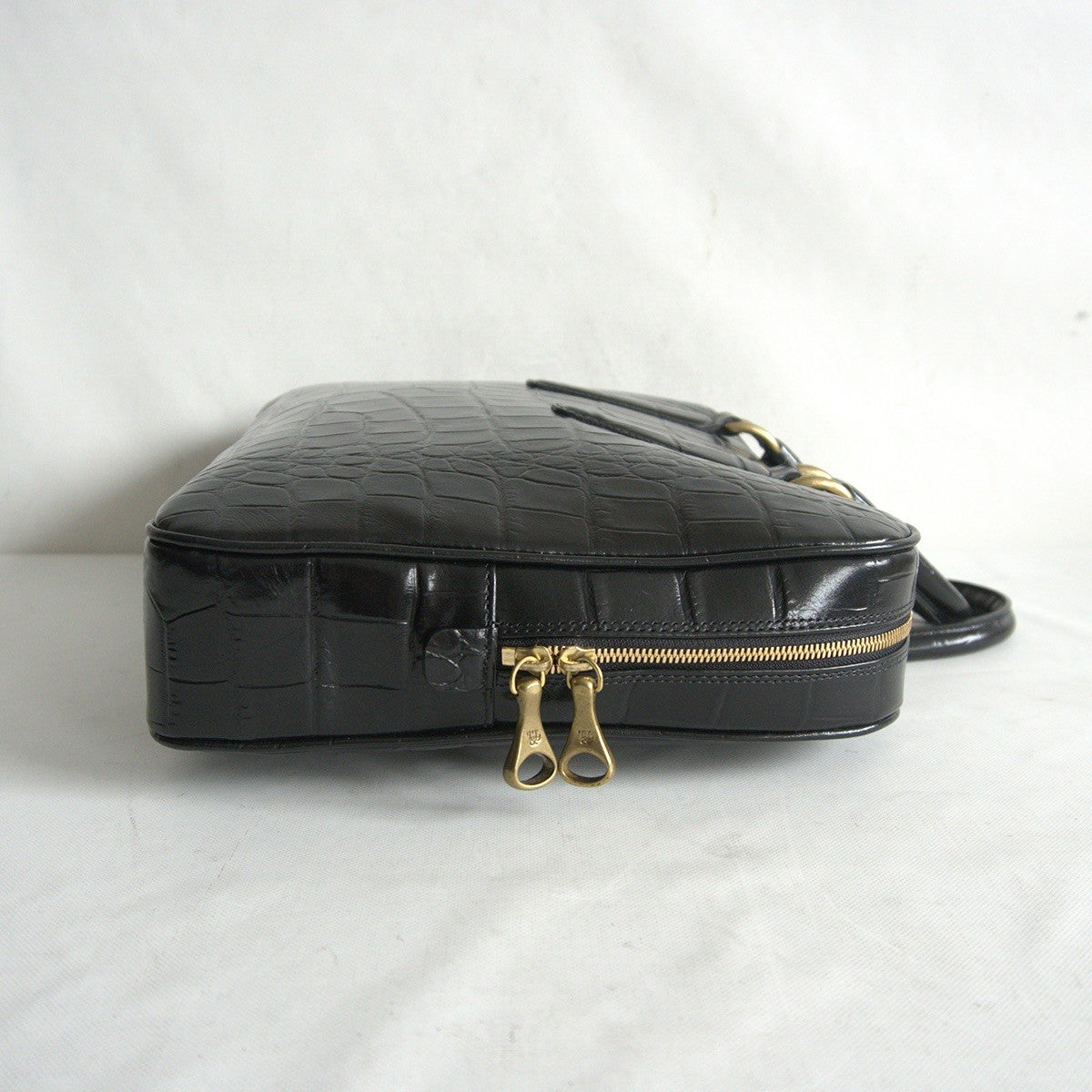 TOFF&LOADSTONE Embossed Croco Briefcase Bag Black