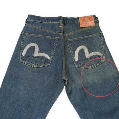 EVISU Lot.0001 Double Knee White Paint Jeans Blue Size 30