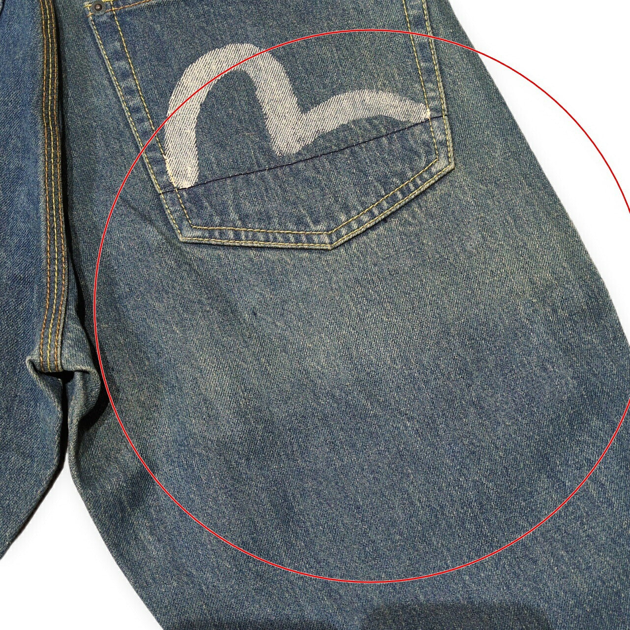 EVISU Lot.0001 Double Knee White Paint Jeans Blue Size 30