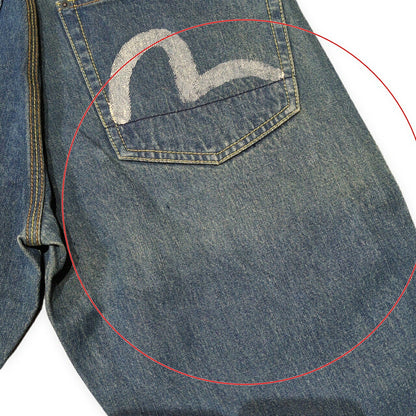 EVISU Lot.0001 Double Knee White Paint Jeans Blue Size 30