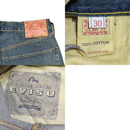 EVISU Lot.0001 Double Knee White Paint Jeans Blue Size 30