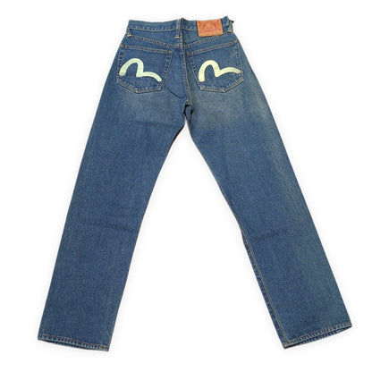 EVISU Lot.0001 White Seagull Paint Blue Jeans Size 28