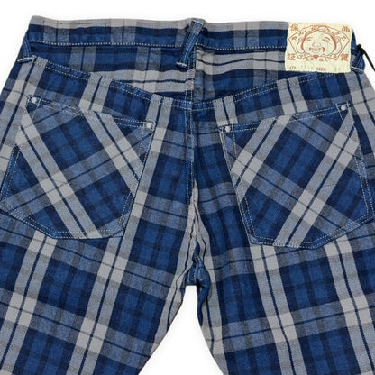 EVISU Yamane 7550 Check Cotton Shorts Blue Size 36