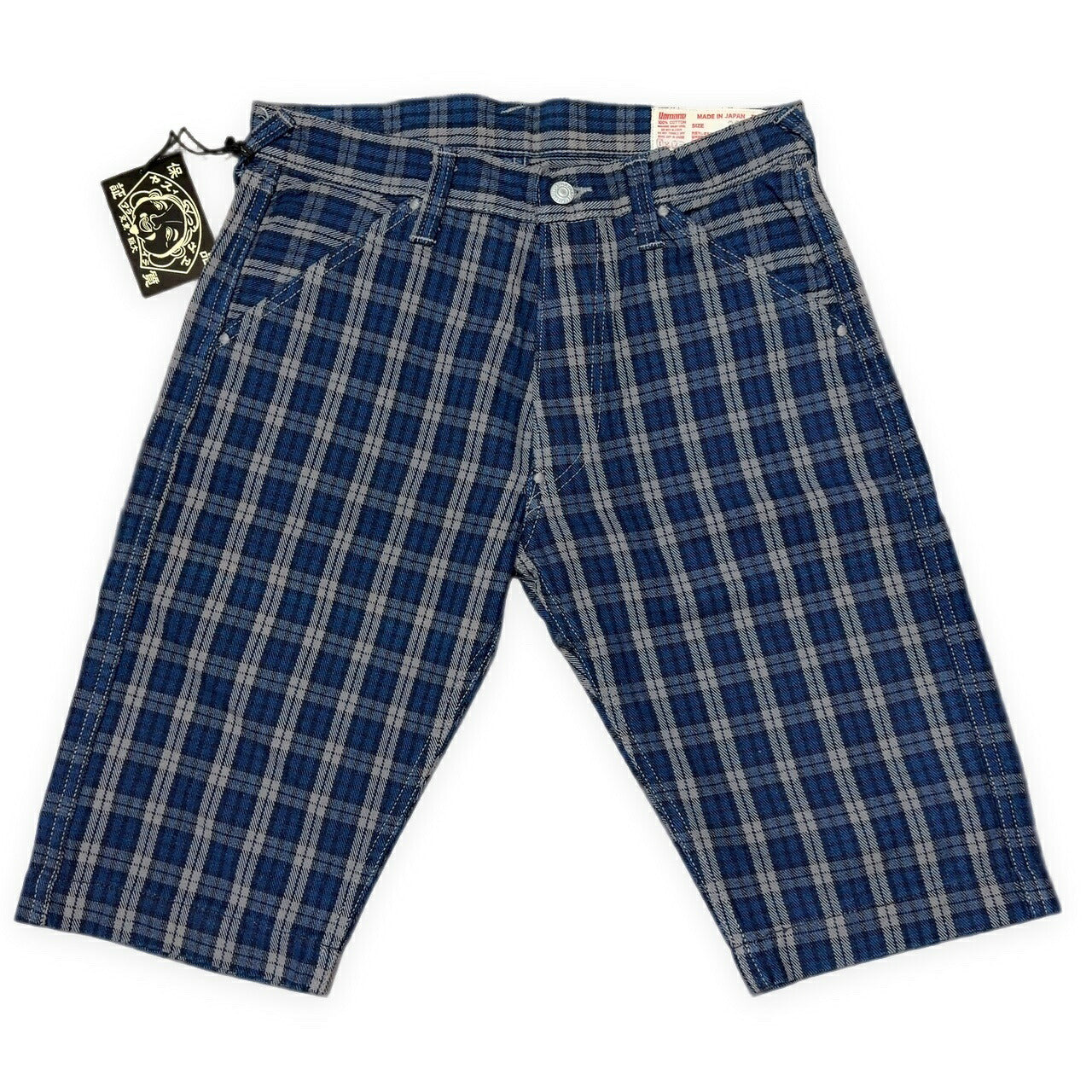 EVISU Yamane 7550 Blue Check Cotton Shorts Size 32