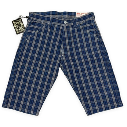 EVISU Yamane 7550 Blue Check Cotton Shorts Size 32