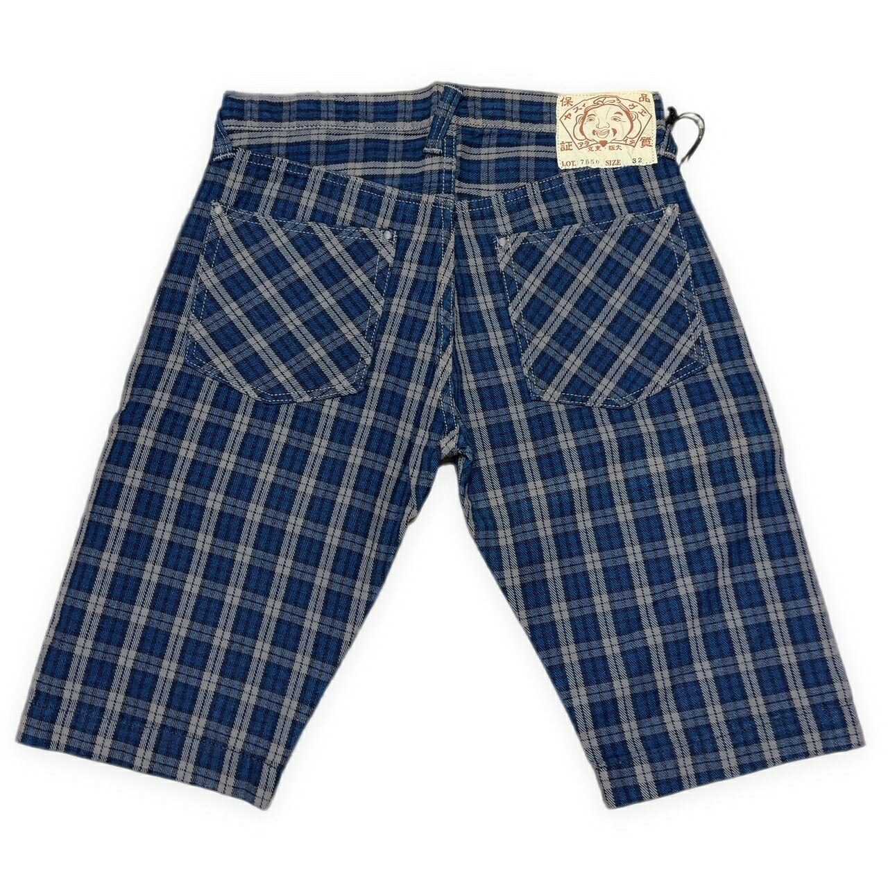EVISU Yamane 7550 Blue Check Cotton Shorts Size 32