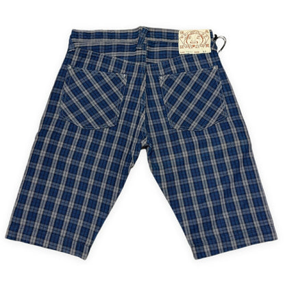 EVISU Yamane 7550 Blue Check Cotton Shorts Size 32