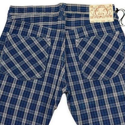 EVISU Yamane 7550 Blue Check Cotton Shorts Size 32