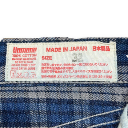 EVISU Yamane 7550 Blue Check Cotton Shorts Size 32