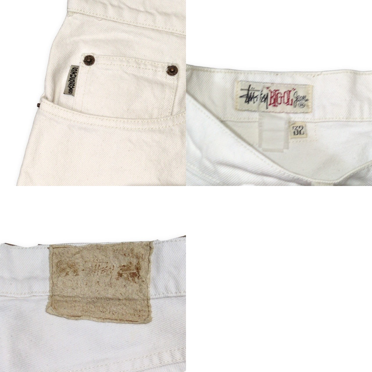 STUSSY 90s Old Stussy Big Ol White Denim Jeans Size 32