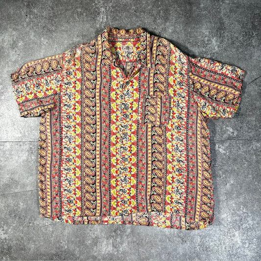 BRENT 50s Striped Open Collar Short Sleeve Shirt Size L